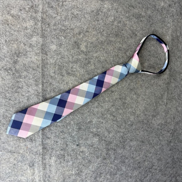 Tommy Hilfiger Big Boys All-Over Buffalo Grid Zipper Tie Pink‎ Blue Check Plaid - Picture 1 of 4